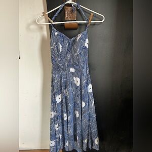 Vintage 70's Blue Floral Midi Halter Dress Size S/M.